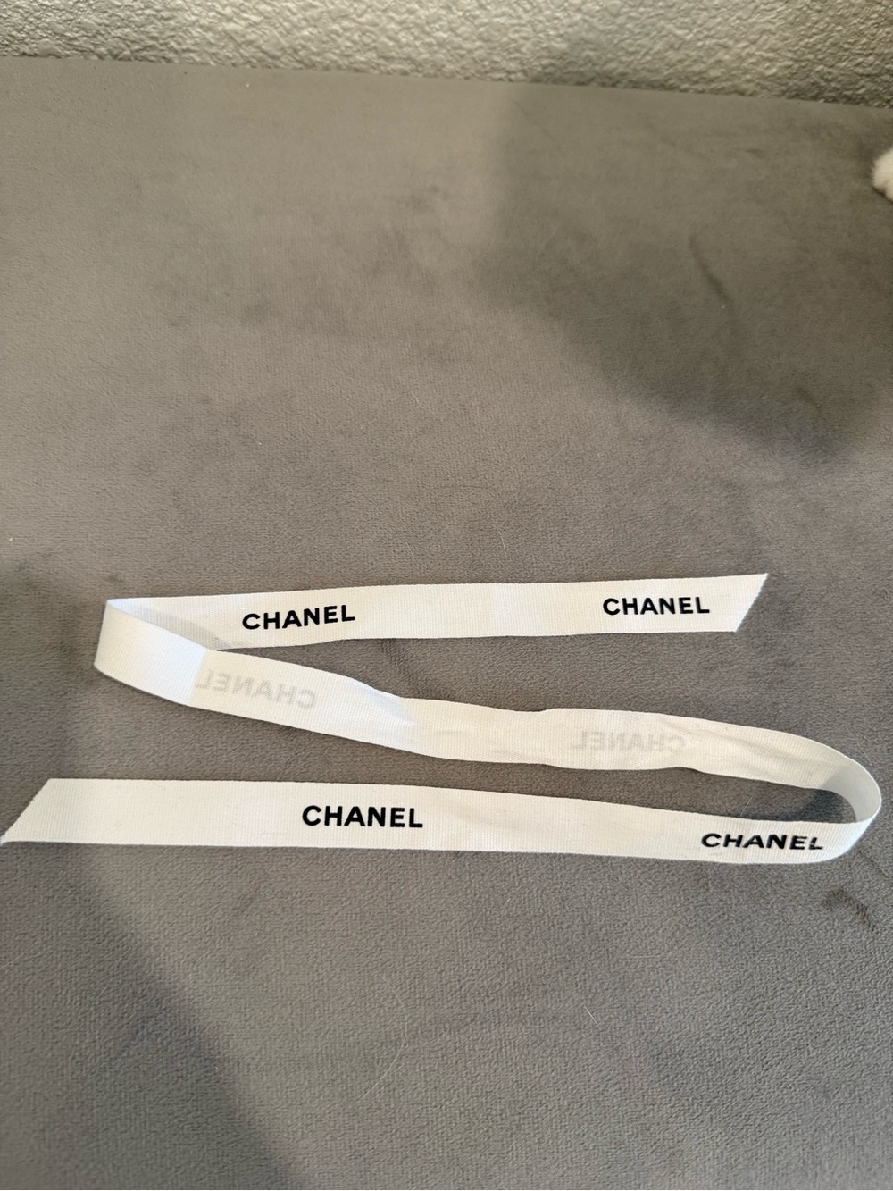 CHANEL White Ribbon with Black CHANEL Logo 24 inches